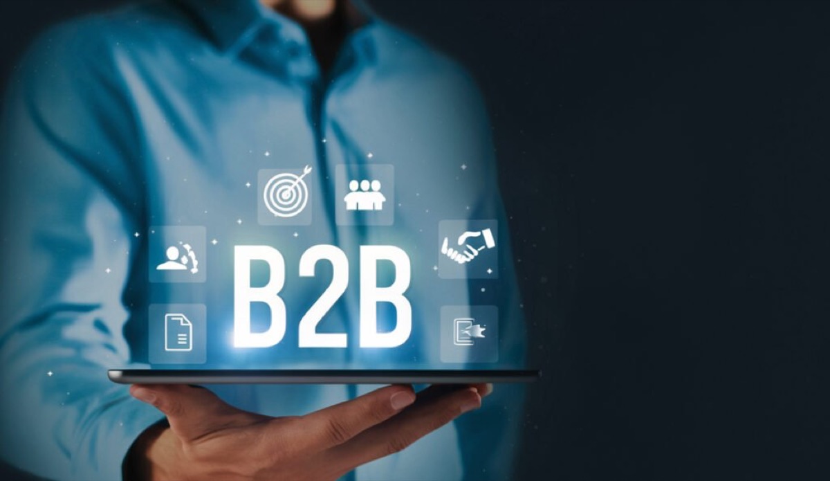 B2B technology and marketing concept with connected business icons